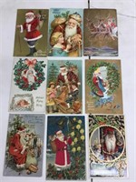 A lot of nine Santa Claus postcards.