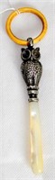 Edwardian Silver and Mother of Pearl Owl Rattle
