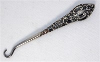 Edwardian Silver Repousse Handled Button Hook