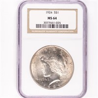 1924 Peace Dollar NGC MS64