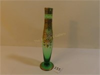 Vintage Bohemian Green Glass Vase - 8" Tall