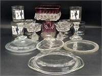 Glass Compote, Cups, Candlesticks, Shakers,
