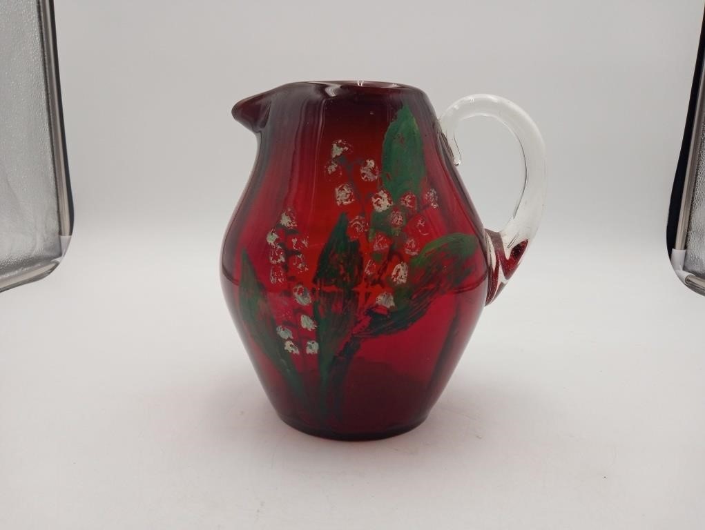 Red Ruby Hand blown Art Glass pitcher