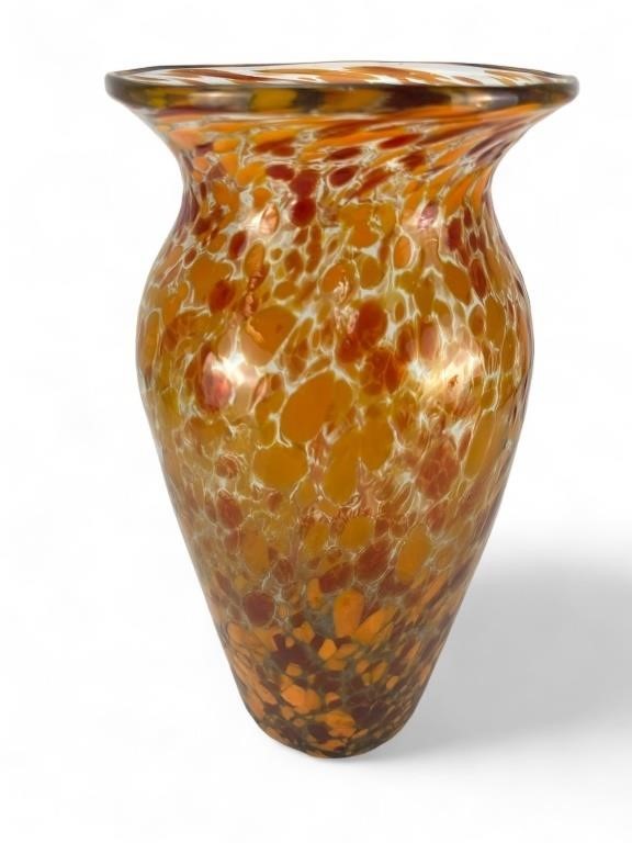 Orange red confetti art glass vase