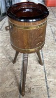 Vintage Wooden Sewing Barrel w/ Glass Ashtray
