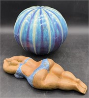 (O) Hand Made Clay Pieces. Women Diving on Laying