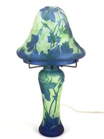 Blue & Green Cameo Glass Mushroom Lamp 17" H