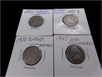 1883 liberty, 1930 & 37 Buffalo 1945 war nickels