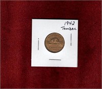 CANADA 1942 TOMBAC 5 CENT COIN AU