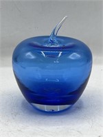 Vintage Blenko cobalt blue art glass apple
