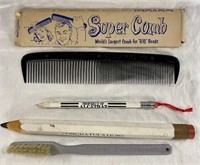 Vintage Supersized Comb, 2 Pencils, Toothbrush