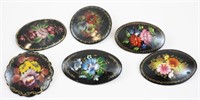 (6) VINTAGE LACQUER WARE HANDPAINTED PINS