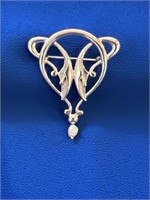 Silver Ornate Heart Pendant with Dangling Pearl