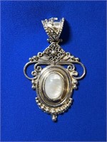 Silver Ornate Bali Mother of Pearl Pendant