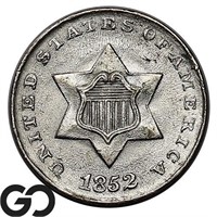 1852 Three Cent Silver Piece, Choice BU++/Near Gem