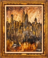 Carlos Irizarry New York City Skyline Oil Canvas