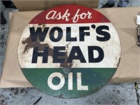 Wolf’s Head Oil Double Sided Tin Sign