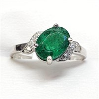 Certified 10K  Emerald(1.2ct) Diamond(0.04ct) Ring