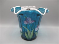 Fenton HP flip vase w/ snowcrest