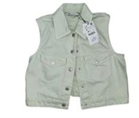 Zara Green Zip Up Jean Vest Sz Small