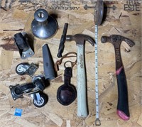 Hammers, Pewter Candlestick Holder, Casters, Etc.