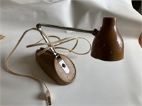 Vintage tan metal desk lamp, bend neck