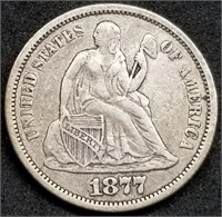 1877 Seated Liberty Silver Dime, Better Grade