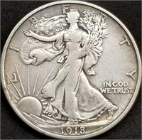 1918-D Walking Liberty Silver Half Dollar, Nice