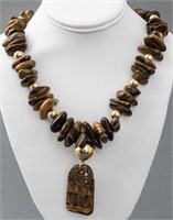 Chinese Carved Tiger's Eye Necklace