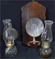 Pair Antique Oil Lamps With Reflectors