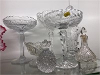 Pattern Glass Compotes, Basket and Cruet Bottles