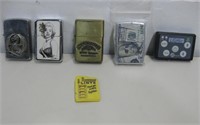Five Assorted Lighters Some Zippos Untested