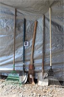 Tobacco Cutter, Two Rakes, Two Shovels
