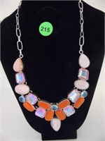 STERLING SILVER NECKLACE WITH MULTI-COLORED GEMSTO
