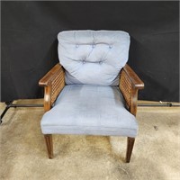 Blue Tufted Chair with Cane Arms #1