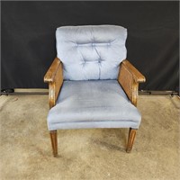 Blue Tufted Chair with Cane Arms #2