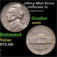1964-p Jefferson Nickel Mint Error 5c Grades Choic
