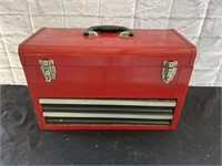 Red Metal Tool Box. 12 tall x 19 x 9