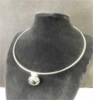 925 Silver Collar Necklace & Pendant Signed ATI