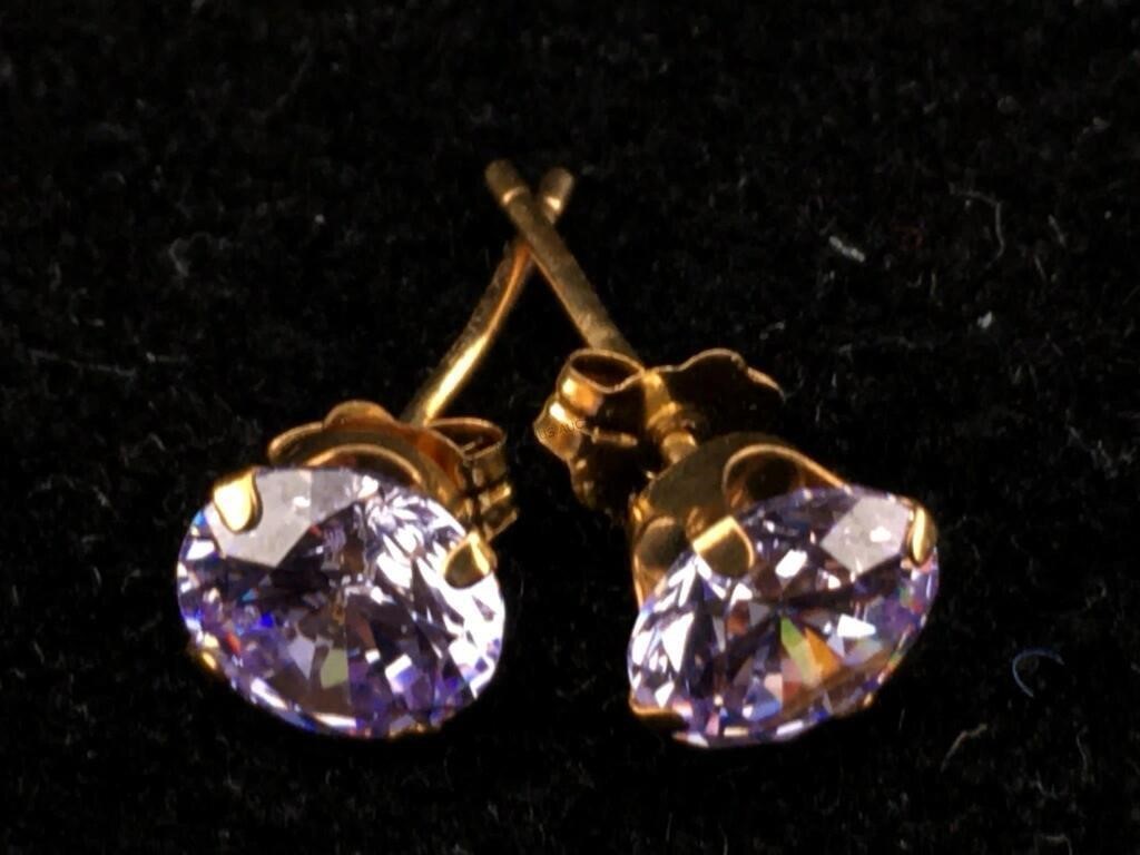 10K Gold Earrings with Purple Stones - 0.8g