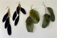 TWO AWESOME PAIR OF HAND MADE FEATHER EARRINGS