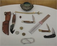 Brass Bowl, Pocket Knives Including A Buck & More