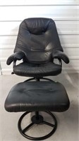 LEATHER SWIVEL RECLINER WITH FOOTSTOOL