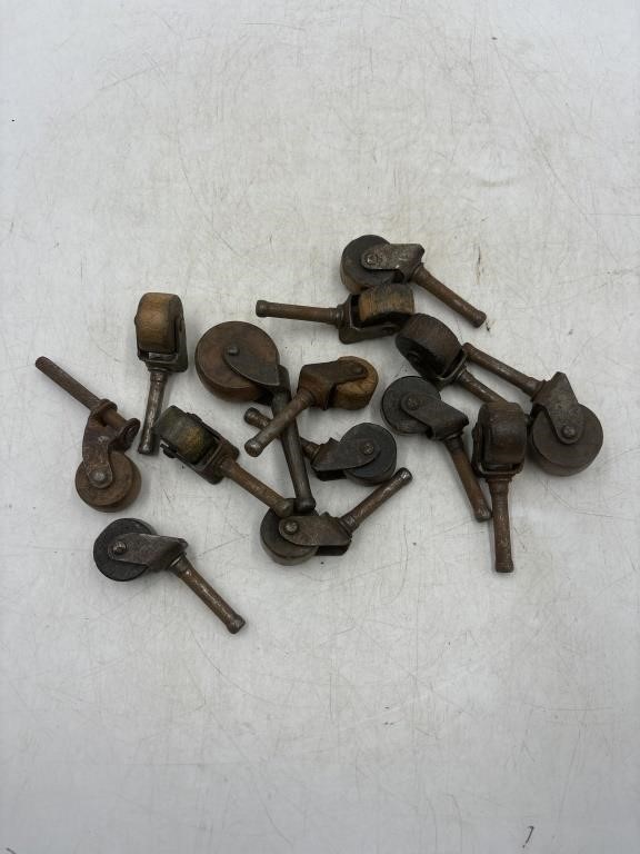 -14 vintage furniture casters with wooden wheels