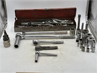 Metal toolbox with contents and assorted