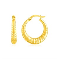 14k Gold Puffed & Scalloped Hoop Earrings