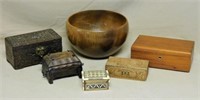 Myrtlewood Bowl and Wooden Box Selection.