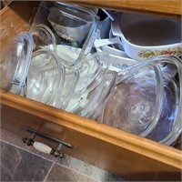 Large Drawer Full of Covered Casserole Dishes