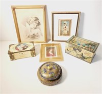 Antique Chinese Tea Caddy, Framed Prints, Tins