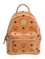 Mcm Brown Leather Graphic Print Gold-tone Backpack